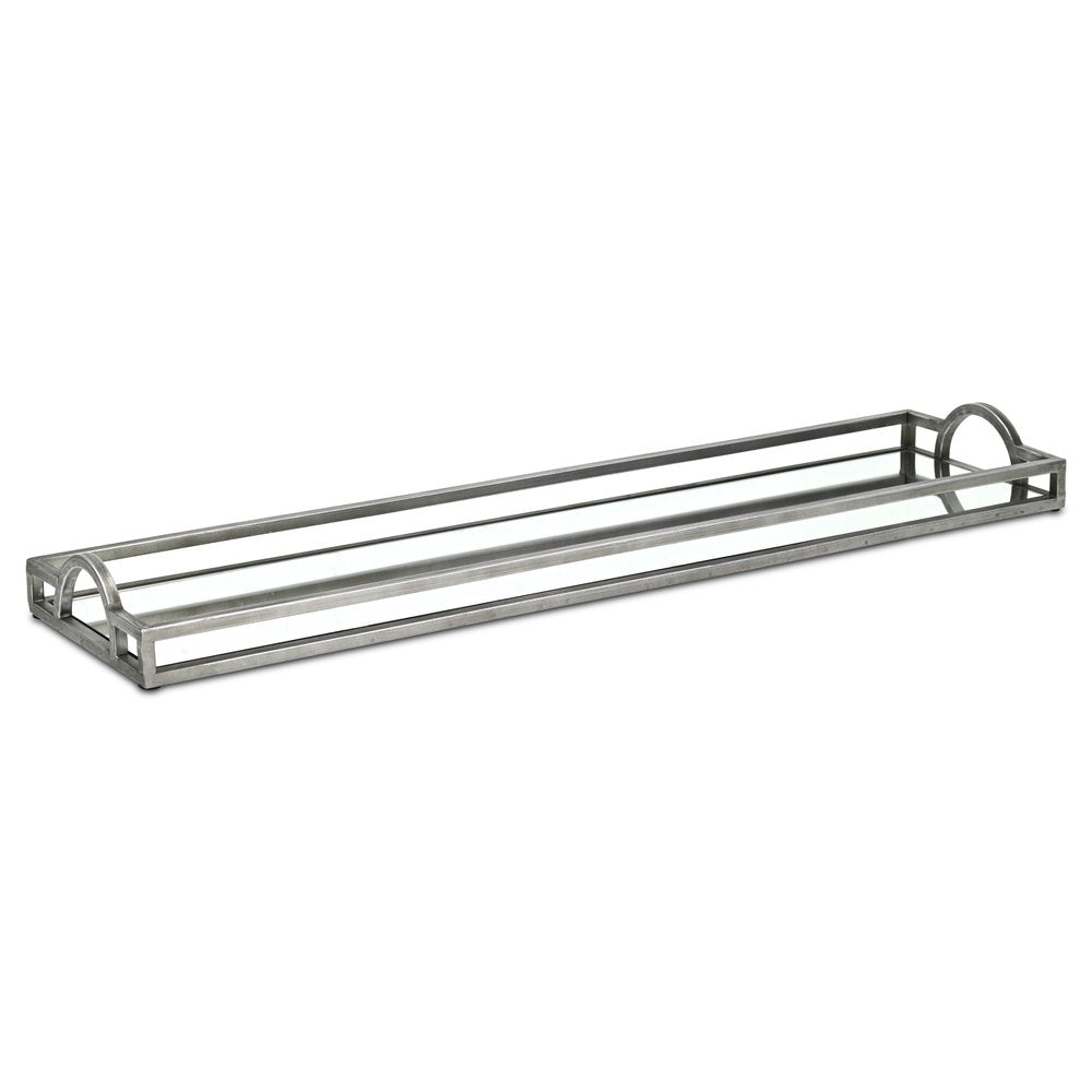 32" Silver Metal And Mirrored Glass Handmade Vanity Tray With Handles — view 5