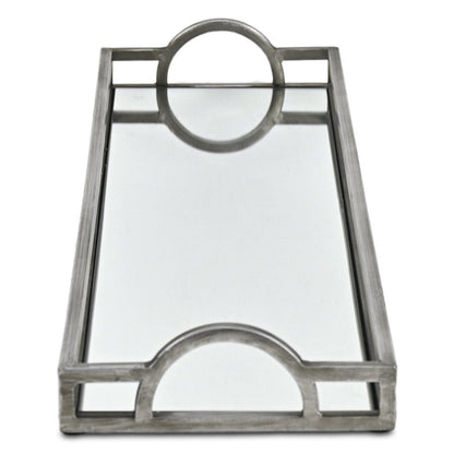 32" Silver Metal And Mirrored Glass Handmade Vanity Tray With Handles HomeRoots