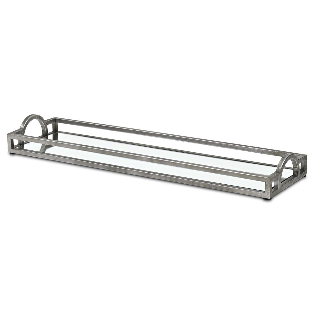 24" Silver Metal And Mirrored Glass Handmade Vanity Tray With Handles — view 2