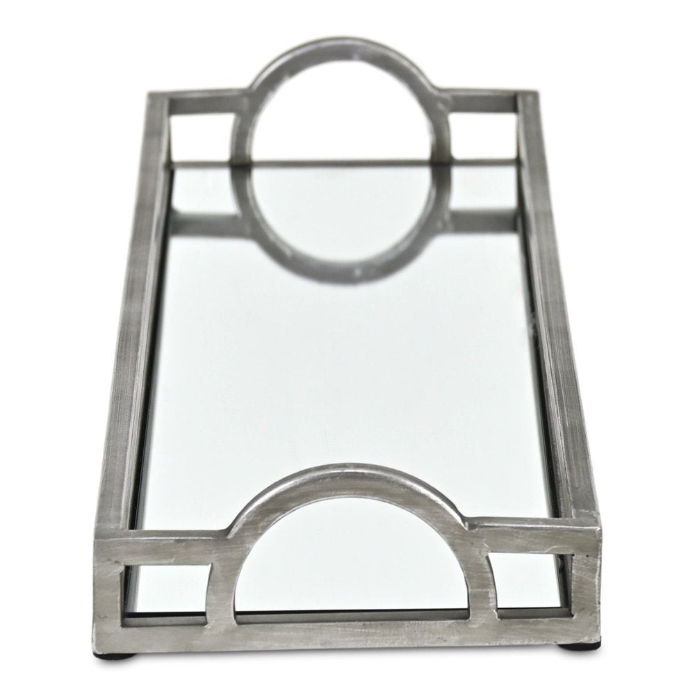 24" Silver Metal And Mirrored Glass Handmade Vanity Tray With Handles — view 4