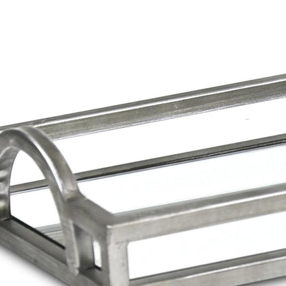 24" Silver Metal And Mirrored Glass Handmade Vanity Tray With Handles