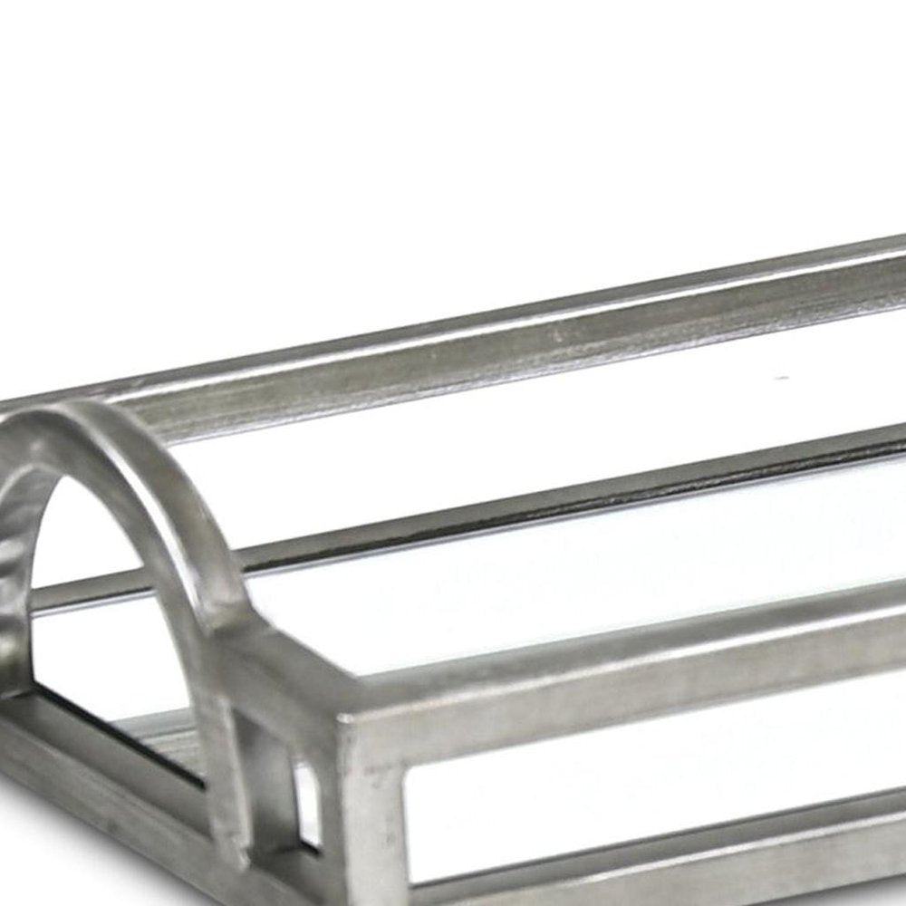 24" Silver Metal And Mirrored Glass Handmade Vanity Tray With Handles — view 6
