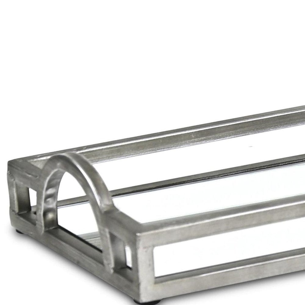 24" Silver Metal And Mirrored Glass Handmade Vanity Tray With Handles — view 7