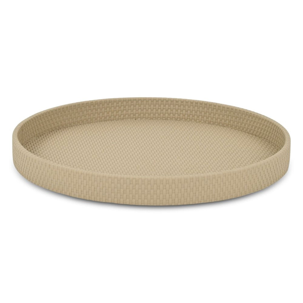 15" Taupe Faux Wicker Round Serving Tray — view 1