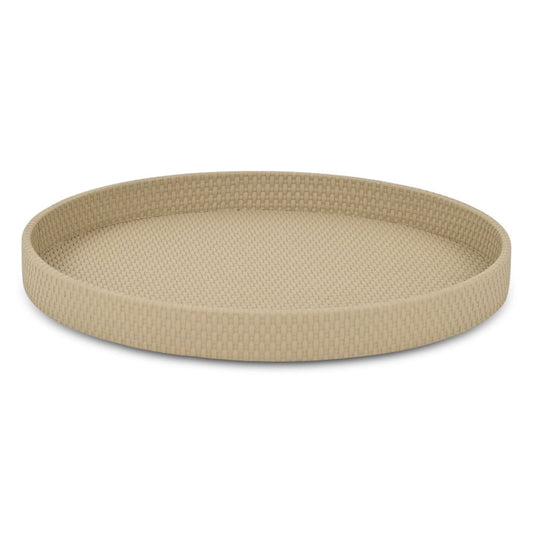 15" Taupe Faux Wicker Round Serving Tray HomeRoots