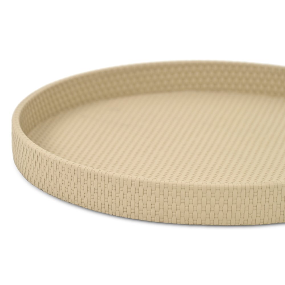 15" Taupe Faux Wicker Round Serving Tray HomeRoots