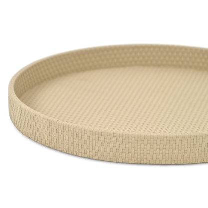 15" Taupe Faux Wicker Round Serving Tray HomeRoots