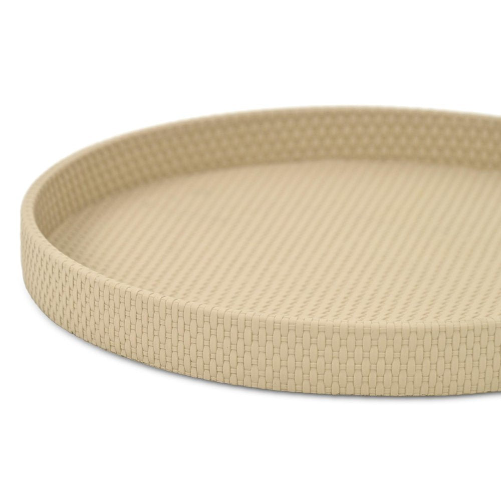 15" Taupe Faux Wicker Round Serving Tray HomeRoots