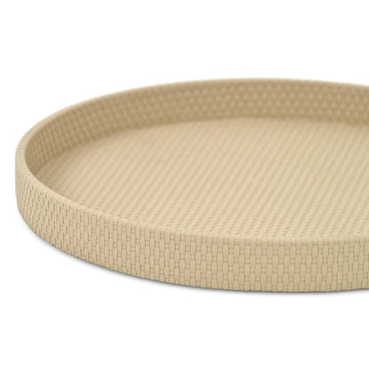 15" Taupe Faux Wicker Round Serving Tray HomeRoots