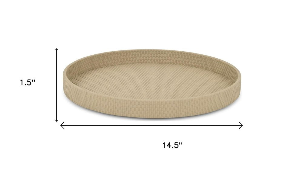 15" Taupe Faux Wicker Round Serving Tray — view 5