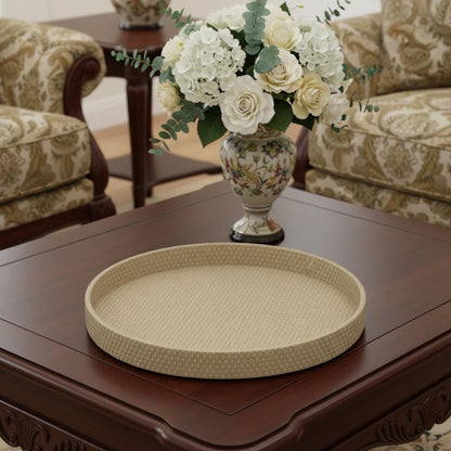 15" Taupe Faux Wicker Round Serving Tray HomeRoots