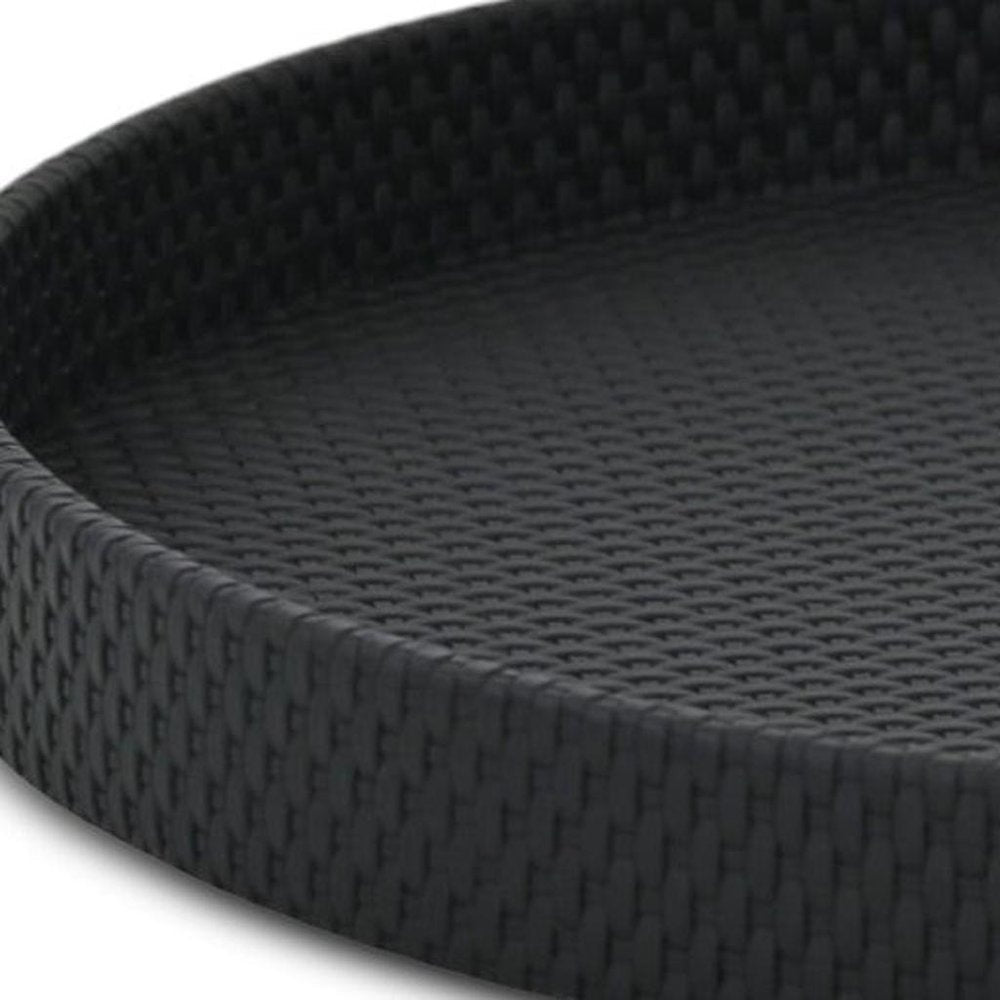 15" Black Faux Wicker Round Serving Tray HomeRoots