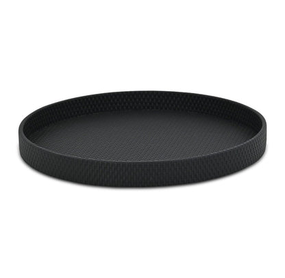 15" Black Faux Wicker Round Serving Tray HomeRoots