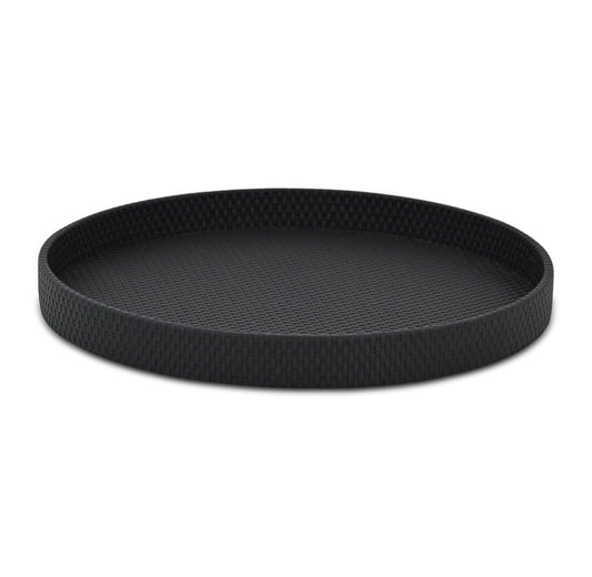15" Black Faux Wicker Round Serving Tray HomeRoots