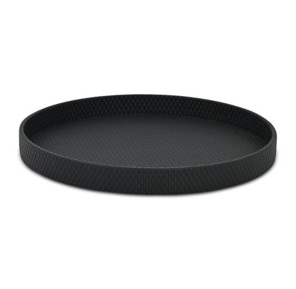 15" Black Faux Wicker Round Serving Tray