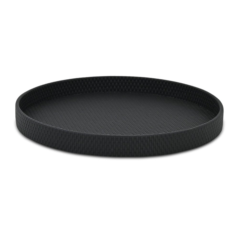 15" Black Faux Wicker Round Serving Tray HomeRoots