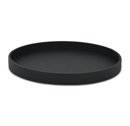 15" Black Faux Wicker Round Serving Tray HomeRoots