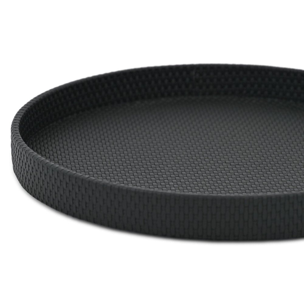 15" Black Faux Wicker Round Serving Tray HomeRoots