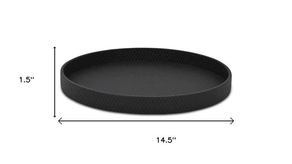 15" Black Faux Wicker Round Serving Tray HomeRoots