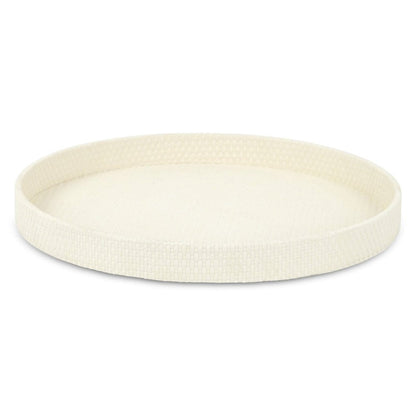 15" White Faux Wicker Round Serving Tray HomeRoots