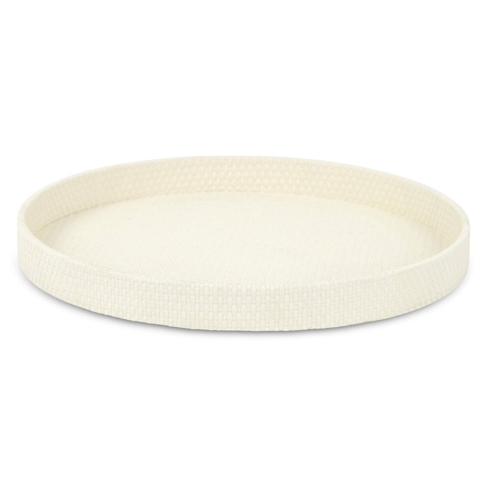 15" White Faux Wicker Round Serving Tray HomeRoots