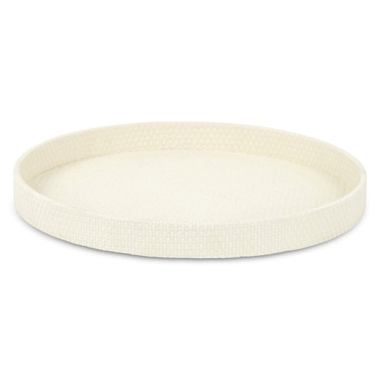 15" White Faux Wicker Round Serving Tray HomeRoots
