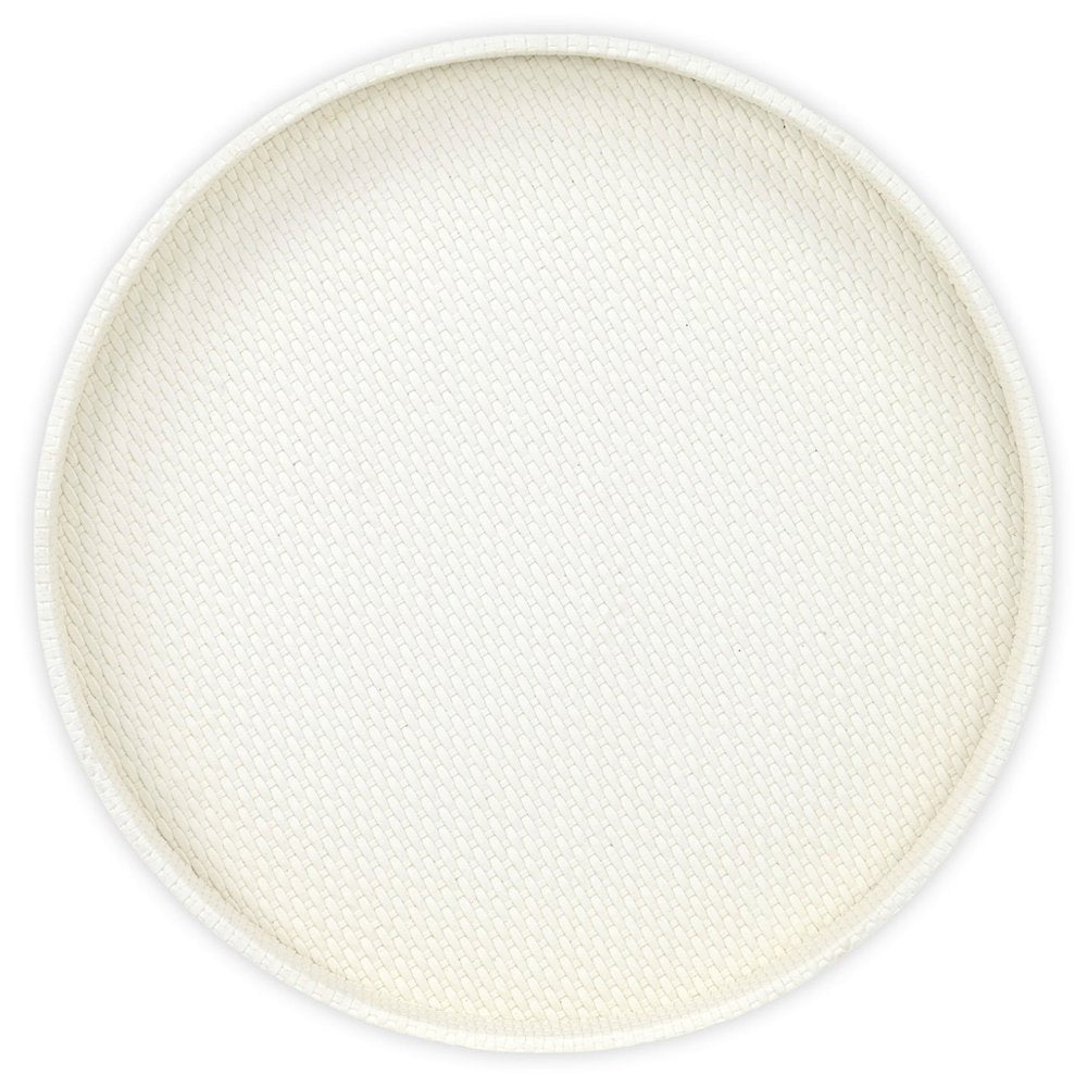 15" White Faux Wicker Round Serving Tray HomeRoots