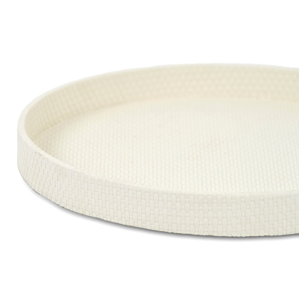 15" White Faux Wicker Round Serving Tray HomeRoots