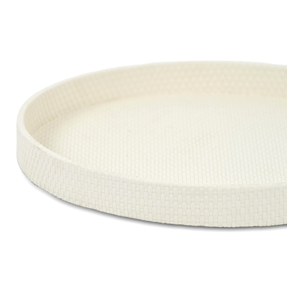 15" White Faux Wicker Round Serving Tray HomeRoots