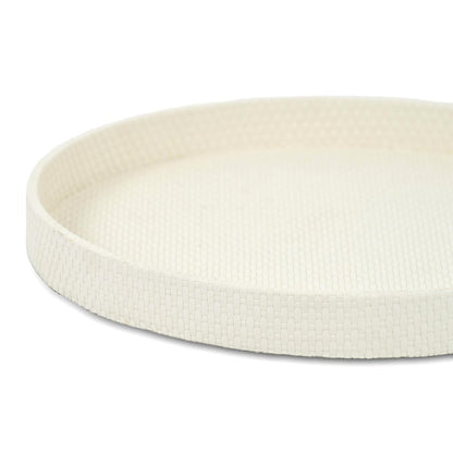 15" White Faux Wicker Round Serving Tray HomeRoots