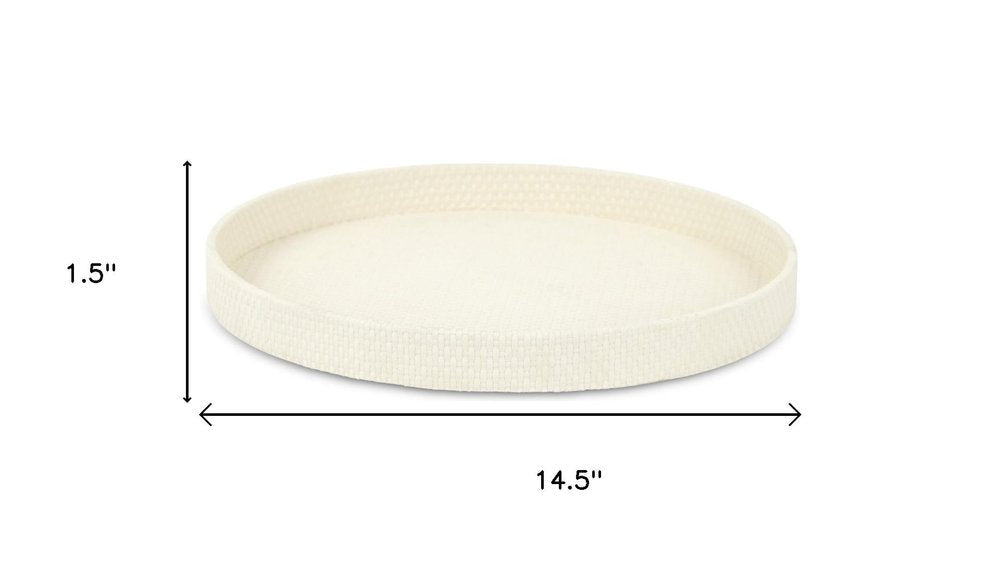 15" White Faux Wicker Round Serving Tray HomeRoots