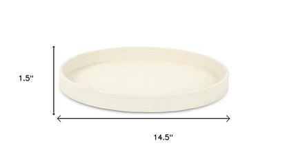 15" White Faux Wicker Round Serving Tray HomeRoots