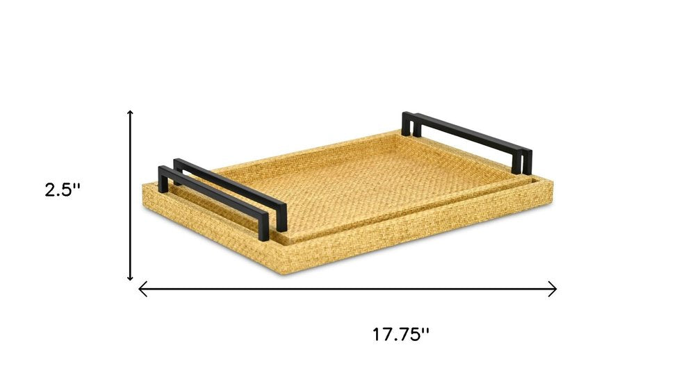 Set of Two Light Brown Faux Wicker Rectangular Serving Trays HomeRoots
