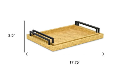 Set of Two Light Brown Faux Wicker Rectangular Serving Trays HomeRoots