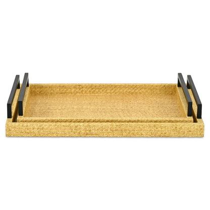 Set of Two Light Brown Faux Wicker Rectangular Serving Trays HomeRoots