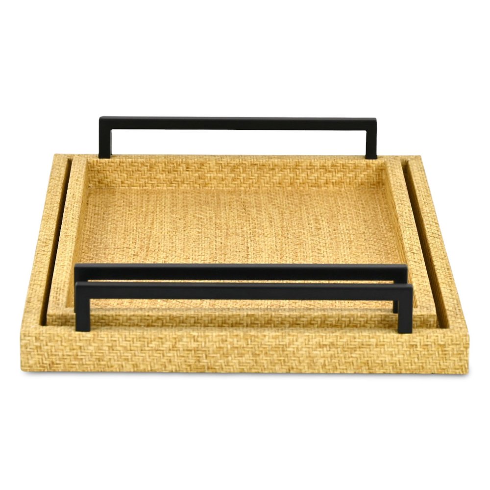 Set of Two Light Brown Faux Wicker Rectangular Serving Trays HomeRoots