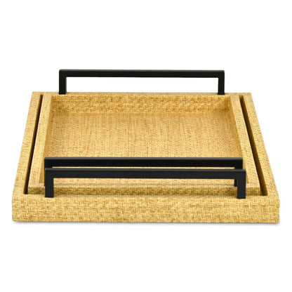 Set of Two Light Brown Faux Wicker Rectangular Serving Trays HomeRoots