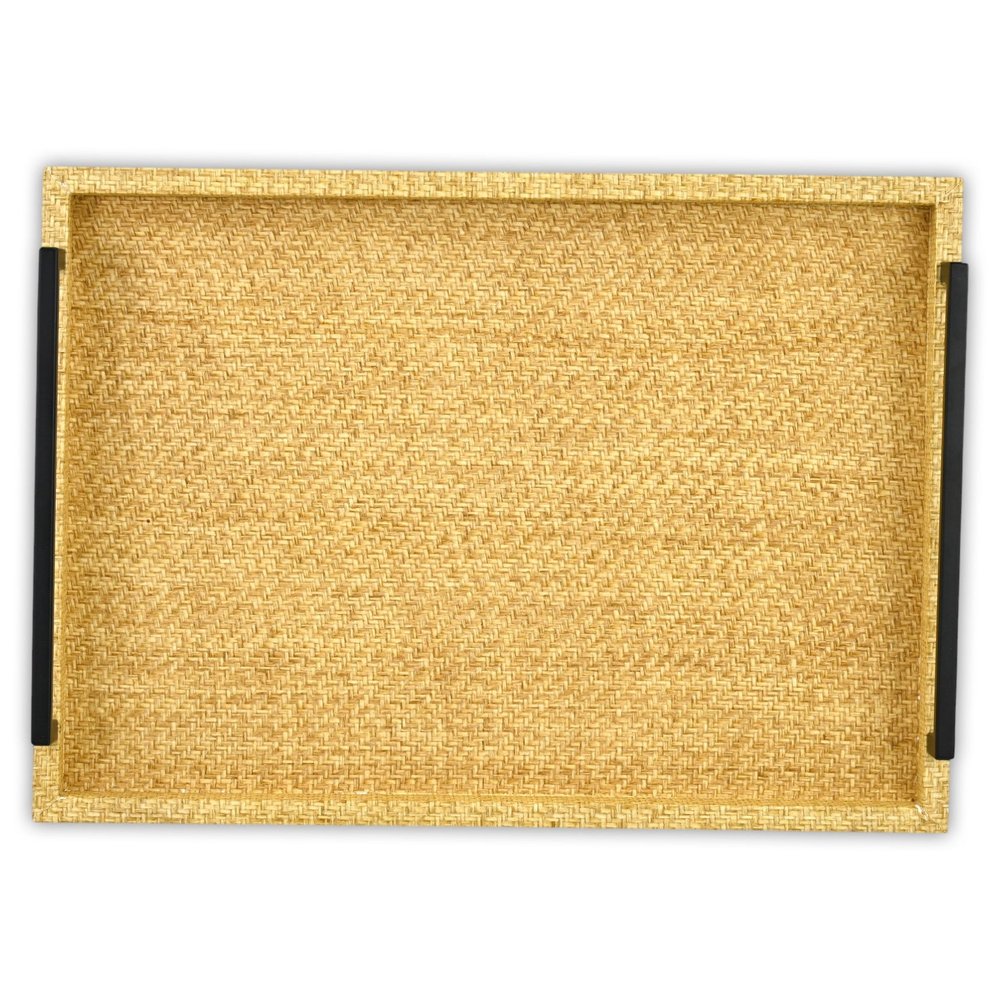 Set of Two Light Brown Faux Wicker Rectangular Serving Trays HomeRoots