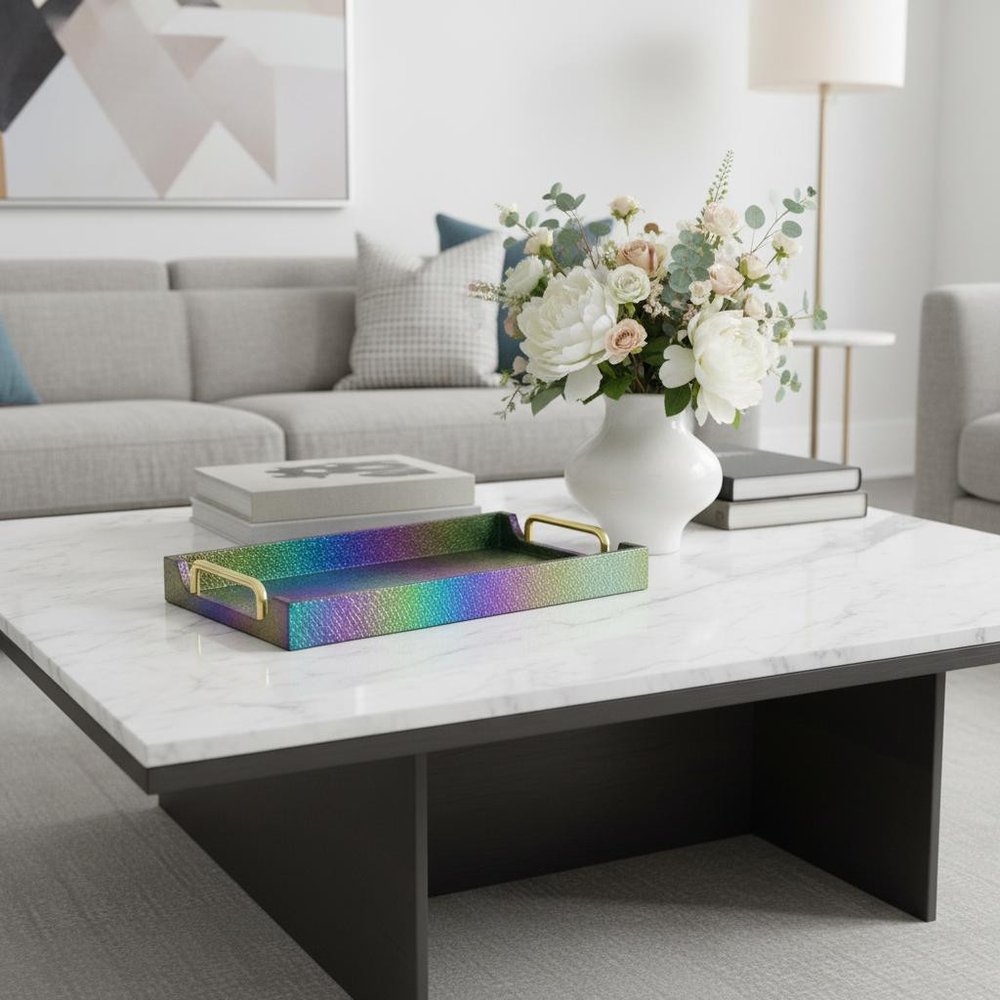 16" Rainbow Faux Shagreen Serving Tray With Handles HomeRoots