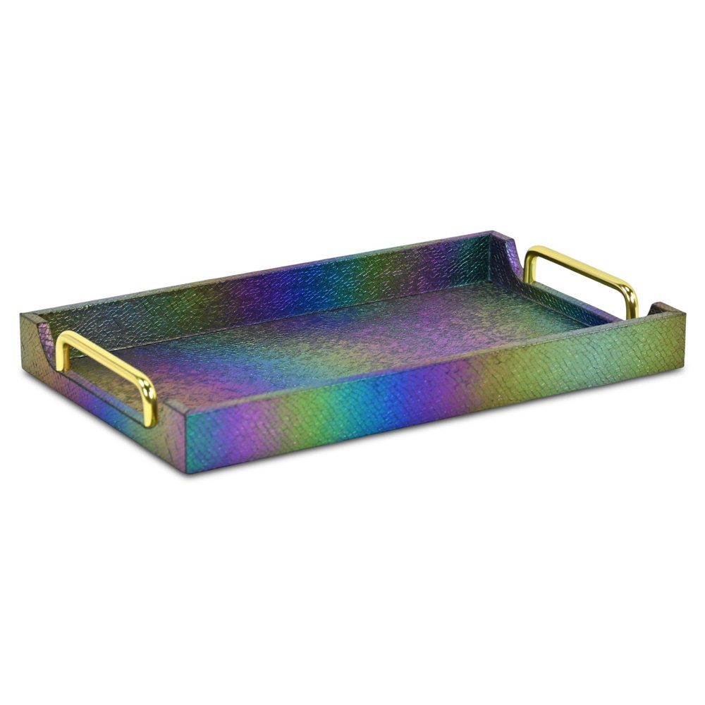 16" Rainbow Faux Shagreen Serving Tray With Handles — view 1