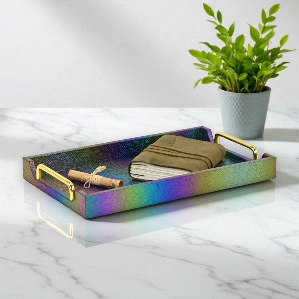 16" Rainbow Faux Shagreen Serving Tray With Handles — view 2