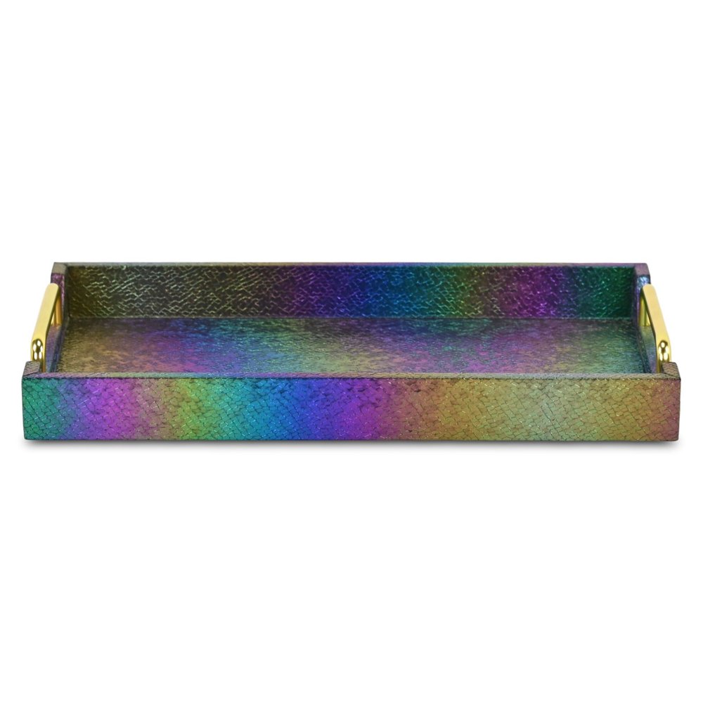 16" Rainbow Faux Shagreen Serving Tray With Handles HomeRoots