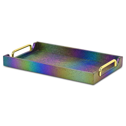 16" Rainbow Faux Shagreen Serving Tray With Handles HomeRoots