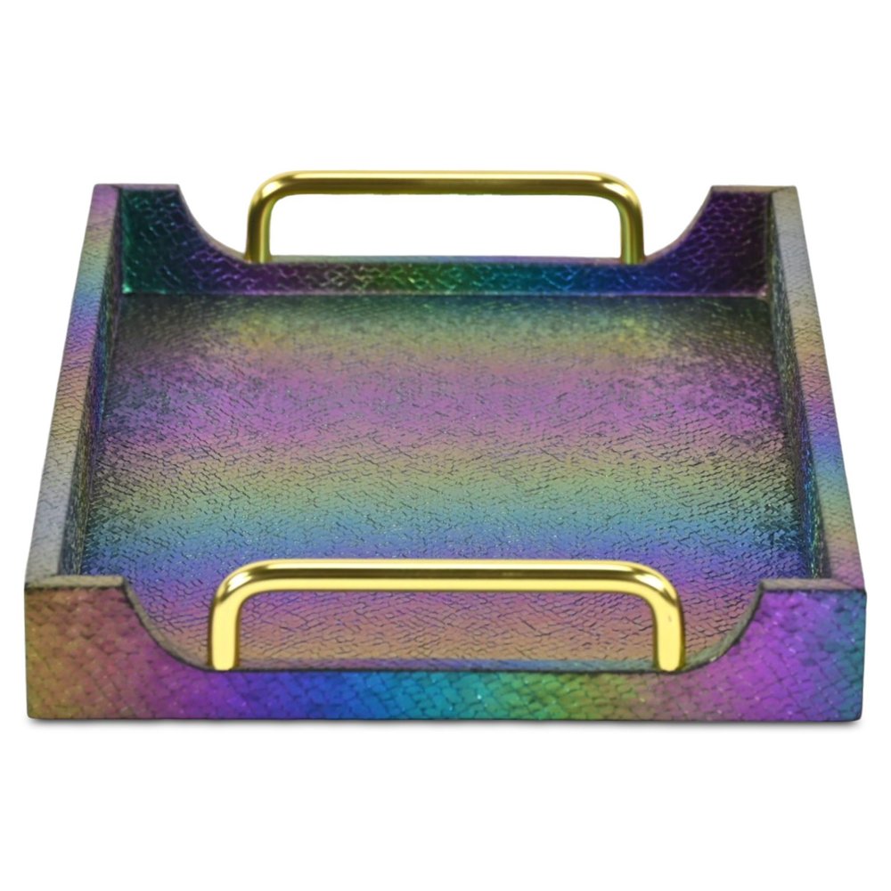 16" Rainbow Faux Shagreen Serving Tray With Handles HomeRoots
