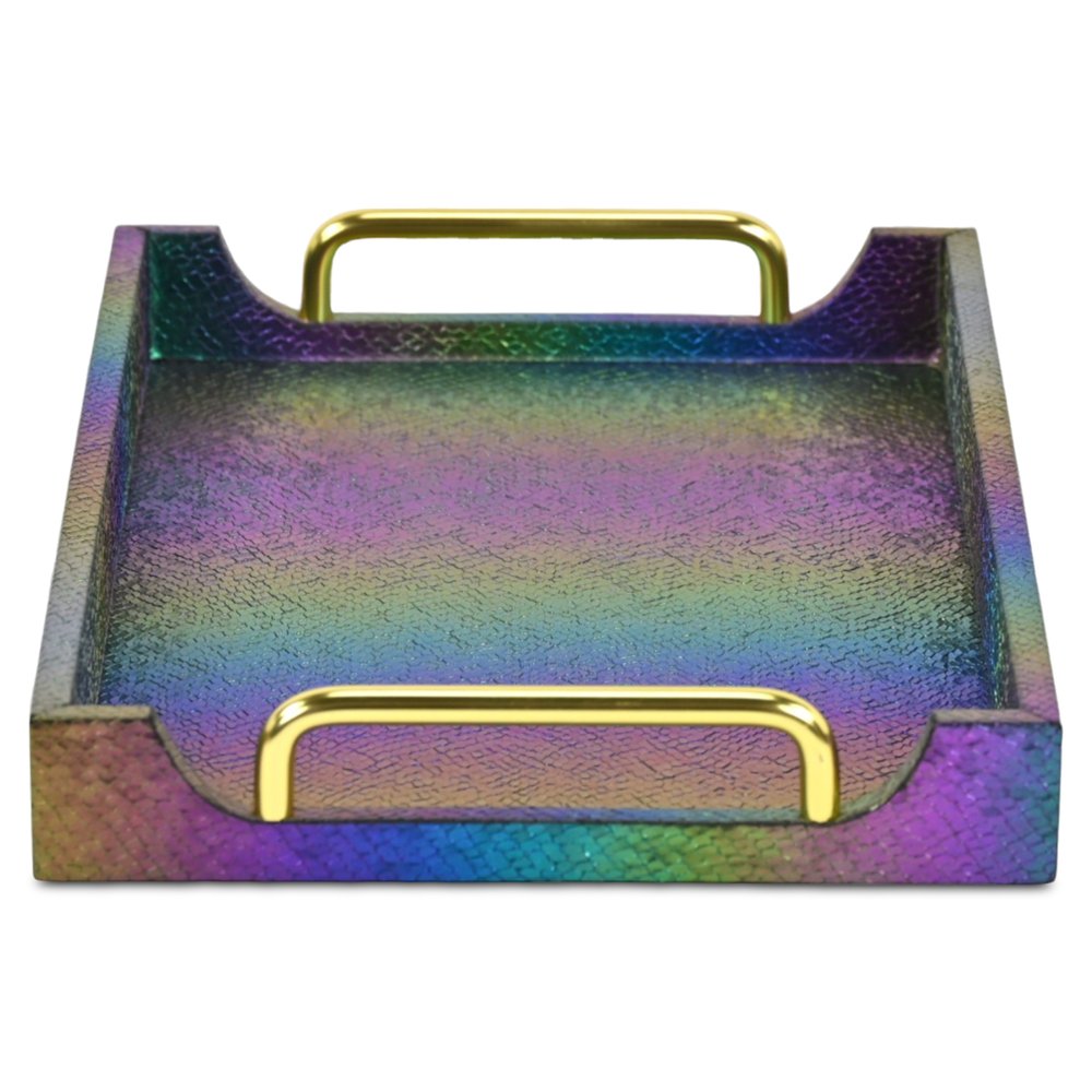 16" Rainbow Faux Shagreen Serving Tray With Handles HomeRoots