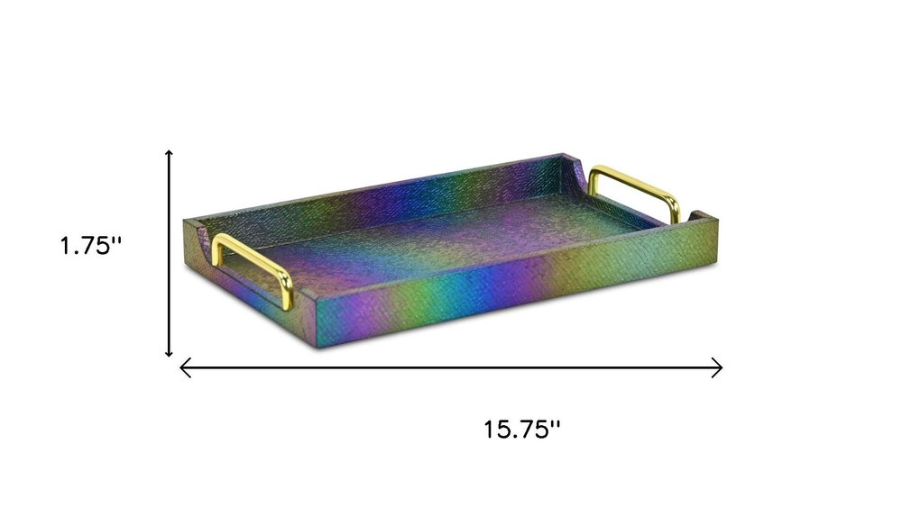 16" Rainbow Faux Shagreen Serving Tray With Handles HomeRoots
