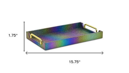 16" Rainbow Faux Shagreen Serving Tray With Handles HomeRoots