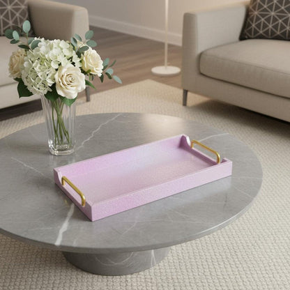 16" Pink Faux Shagreen Serving Tray With Handles HomeRoots