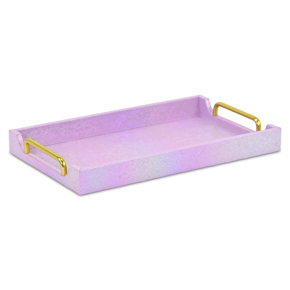 16" Pink Faux Shagreen Serving Tray With Handles — view 1