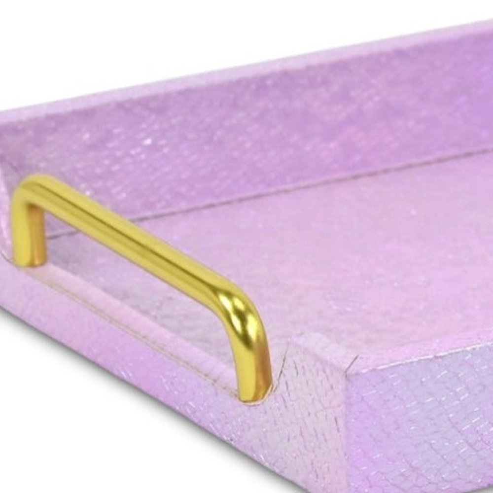 16" Pink Faux Shagreen Serving Tray With Handles HomeRoots